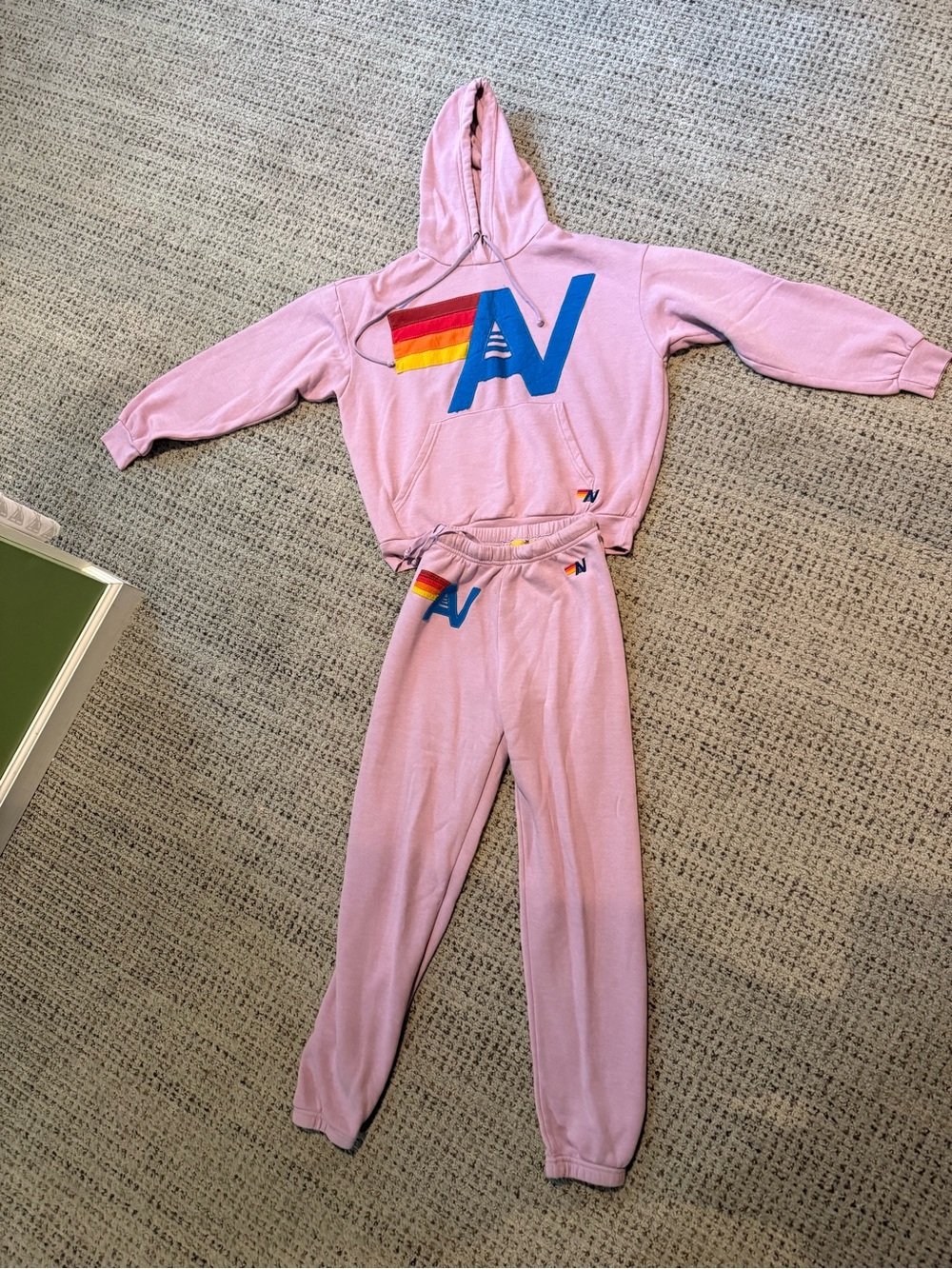Kids Pink Hoodie & Jogger Pajama Set with Rainbow Logo